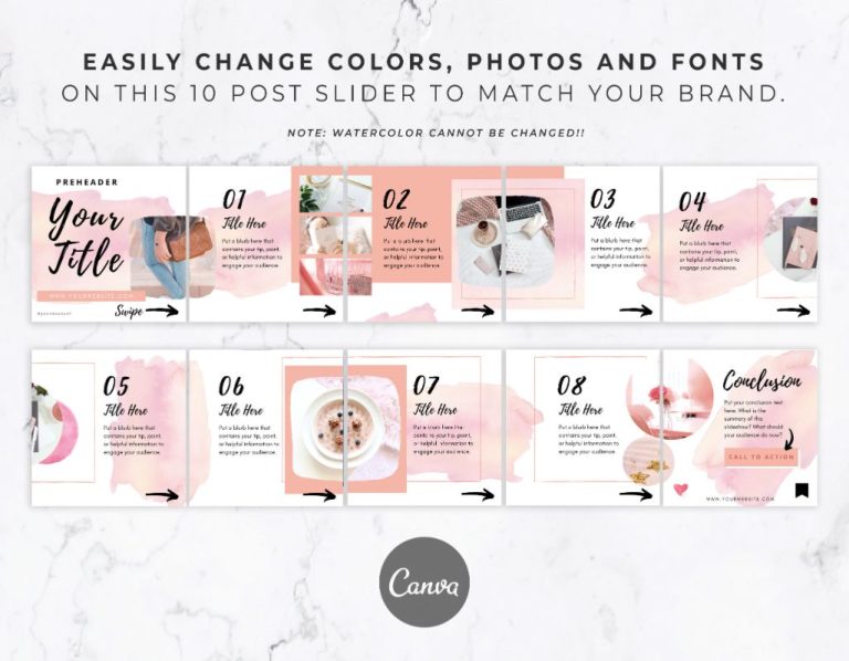 Instagram Post Carousel for Canva - Pink Watercolor