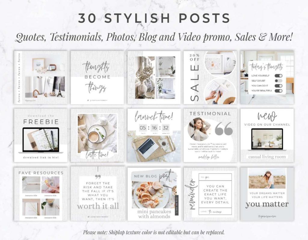 60 Piece Instagram Post Template Set for Canva - White Linen