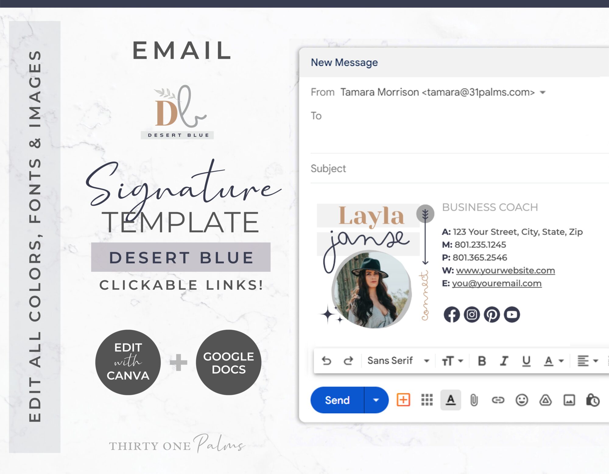 Gmail Email Signature Template for Canva – Desert Blue